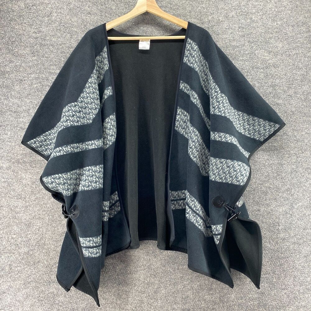 Serra Poncho Women One Size Blue Striped Open Front Short Sleeve Casual Comfort